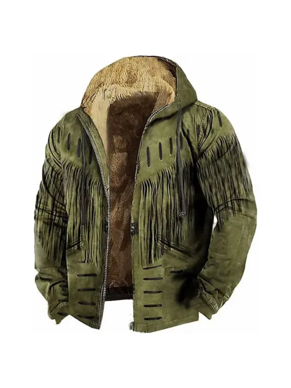 Men's Vintage Western Fringe Zip-Up Jacket - Timetomy.com 