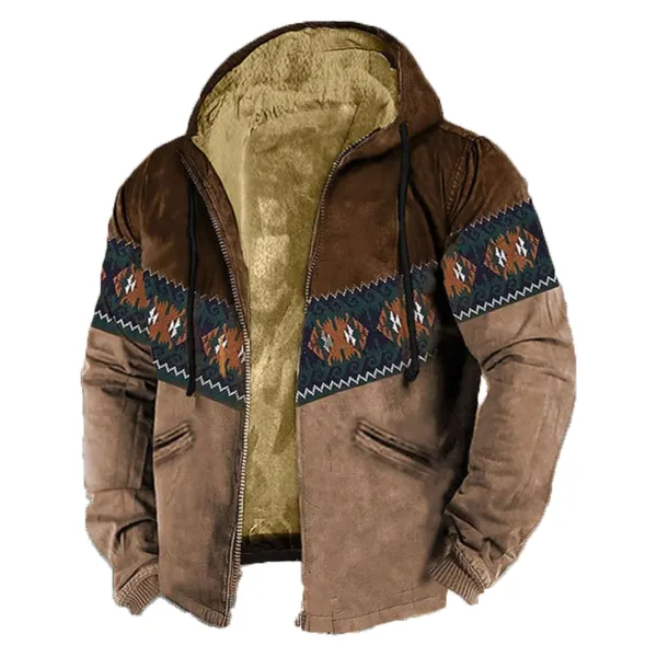 Men's Retro Western Contrast Pattern Print Zip-Up Jacket - Trisunshine.com 