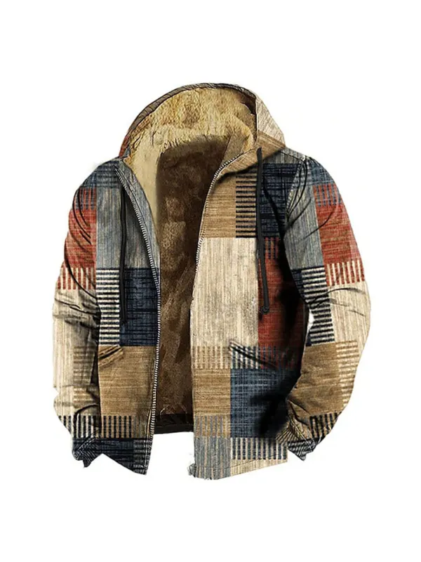 Men's Retro Western Contrast Pattern Print Zip-Up Jacket - Timetomy.com 