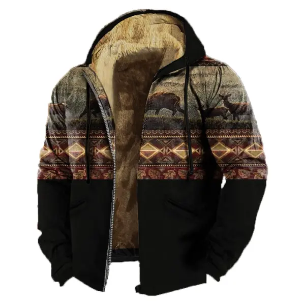 Men's Retro Western Contrast Pattern Print Zip-Up Jacket - Trisunshine.com 