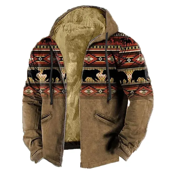 Men's Retro Western Contrast Pattern Print Zip-Up Jacket - Anurvogel.com 