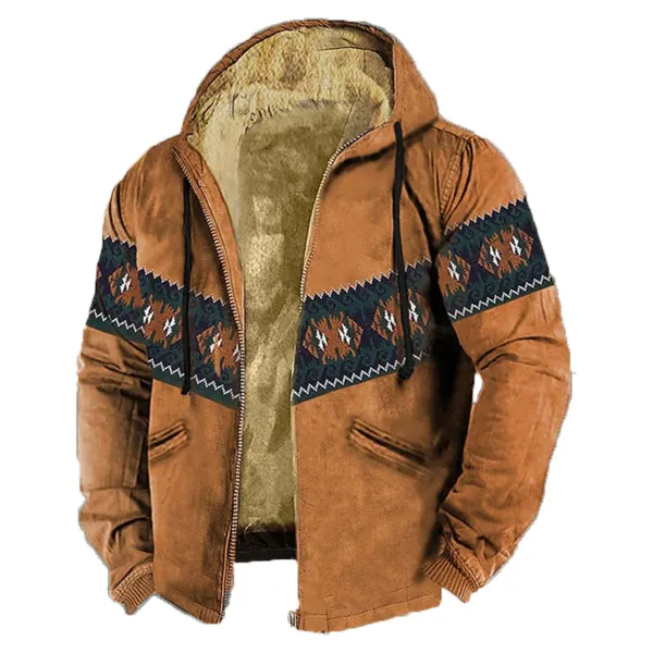 Men's Retro Western Contrast Pattern Print Zip-Up Jacket - Trisunshine.com 