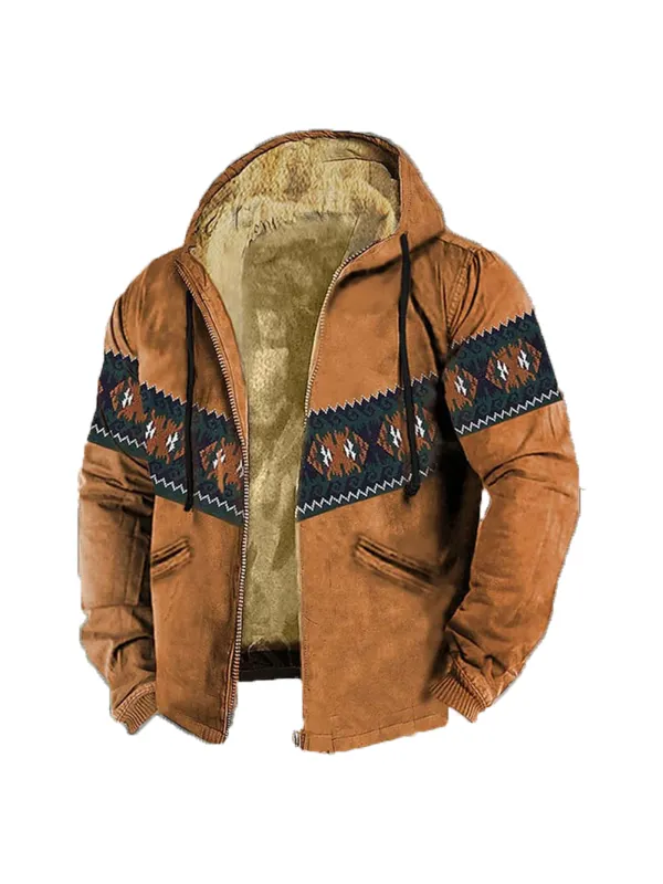 Men's Retro Western Contrast Pattern Print Zip-Up Jacket - Timetomy.com 