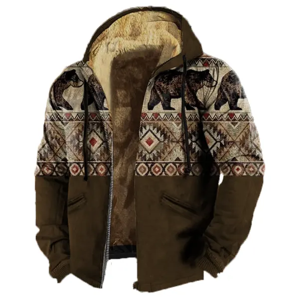 Men's Retro Western Contrast Pattern Print Zip-Up Jacket - Dozenlive.com 