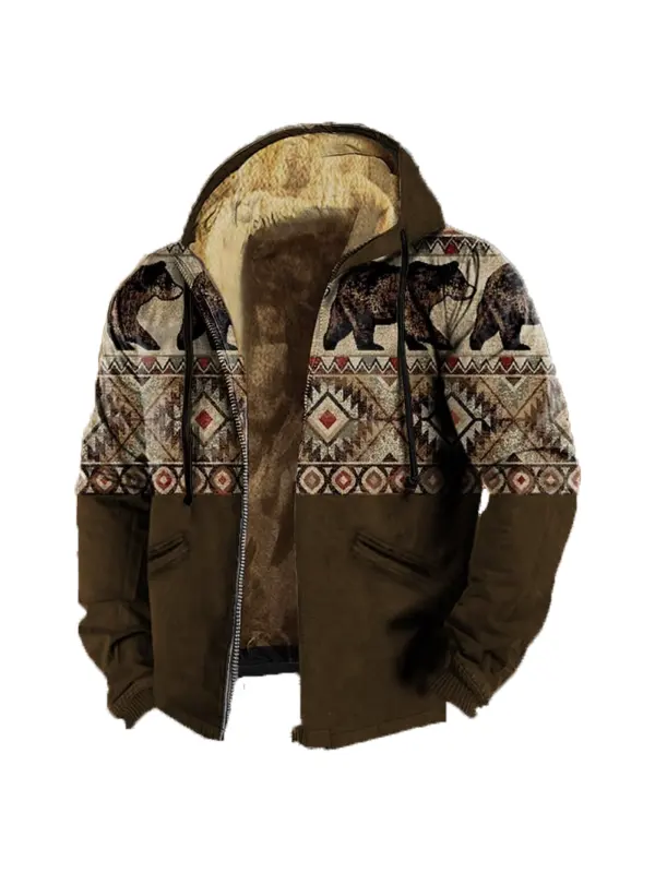 Men's Retro Western Contrast Pattern Print Zip-Up Jacket - Anrider.com 