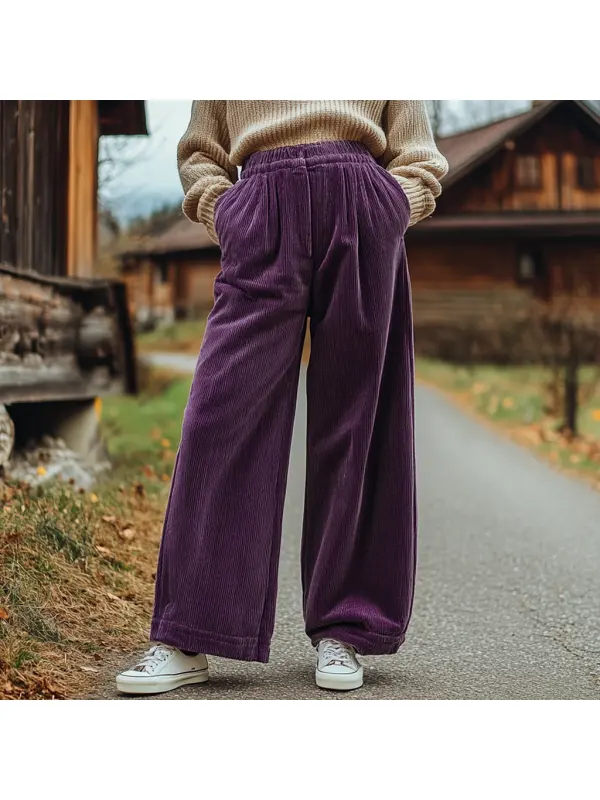 Women's Loose Corduroy Casual Trousers, Simple And Comfortable Straight Trousers - Viewbena.com 