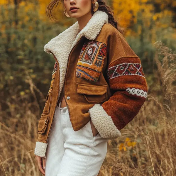 Outdoor Autumn And Winter Retro Ethnic Style Women's Casual Corduroy Lapel Jacket Top - Dozenlive.com 