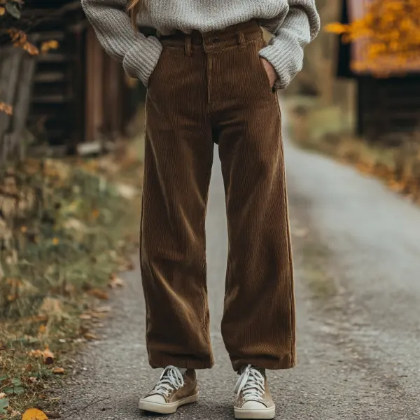 Women's Loose Corduroy Casual Trousers, Simple And Comfortable Straight Trousers - Yiyistories.com 