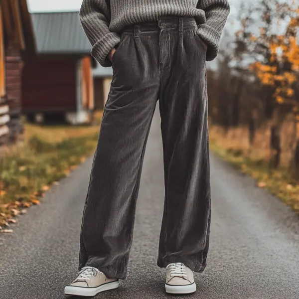 Women's Loose Corduroy Casual Trousers, Simple And Comfortable Straight Trousers - Dozenlive.com 