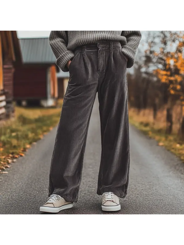 Women's Loose Corduroy Casual Trousers, Simple And Comfortable Straight Trousers - Realyiyi.com 