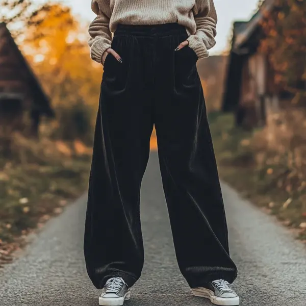 Women's Loose Corduroy Casual Trousers, Simple And Comfortable Straight Trousers - Dozenlive.com 