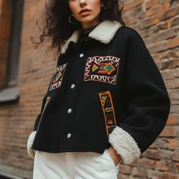 Outdoor Autumn And Winter Retro Ethnic Style Women's Casual Lapel Jacket Short Top - Nicheten.com 