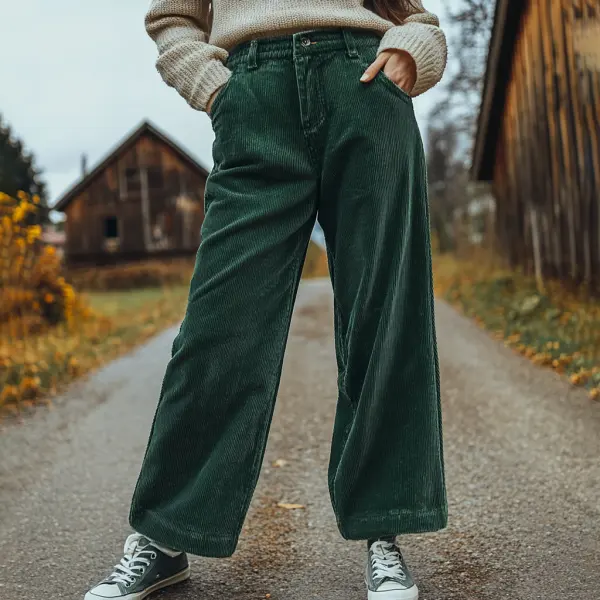 Women's Loose Corduroy Casual Trousers, Simple And Comfortable Straight Trousers - Nicheten.com 