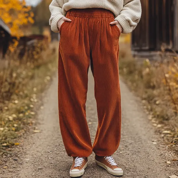 Women's Loose Corduroy Casual Trousers, Simple And Comfortable Straight Trousers - Dozenlive.com 