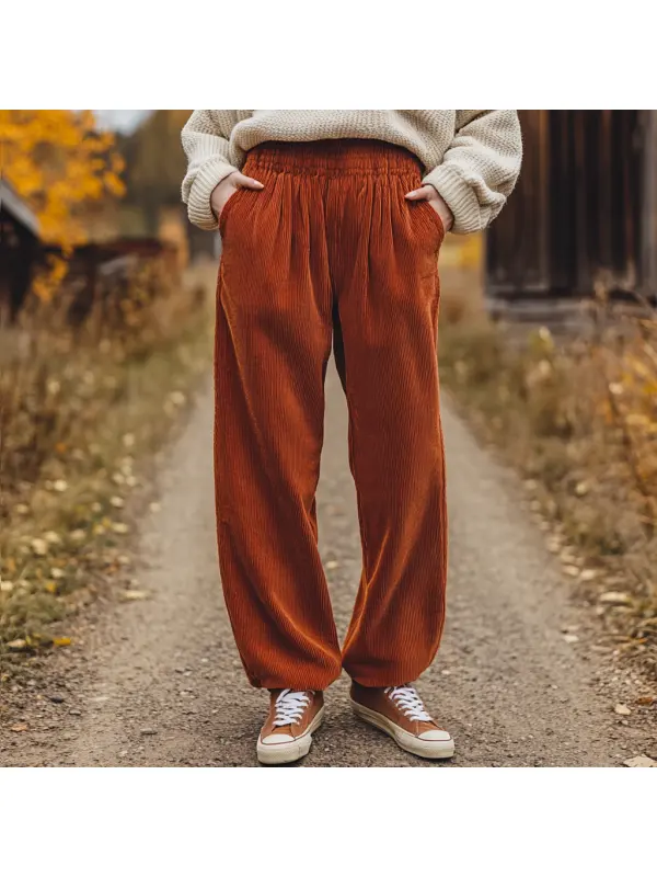 Women's Loose Corduroy Casual Trousers, Simple And Comfortable Straight Trousers - Realyiyishop.com 