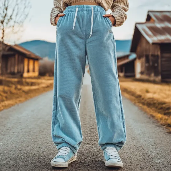 Women's Loose Corduroy Casual Trousers, Simple And Comfortable Straight Trousers - Anurvogel.com 