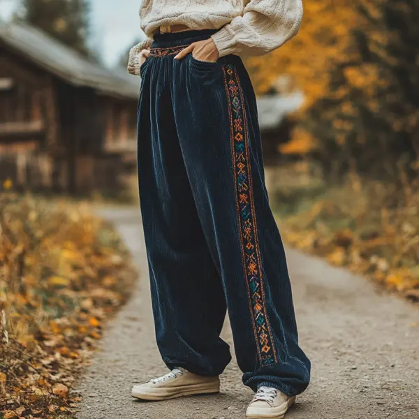 Women's Loose Corduroy Casual Trousers, Simple And Comfortable Ethnic Style Trousers - Nicheten.com 