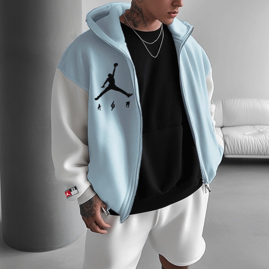 

Unisex Basketball Contrast Color Oversized Zip-Up Sweatshirt Jacket