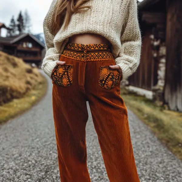 Women's Loose Corduroy Casual Trousers, Simple And Comfortable Ethnic Style Trousers - Anurvogel.com 