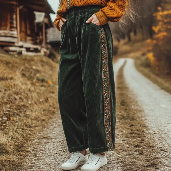 Women's Loose Corduroy Casual Trousers, Simple And Comfortable Ethnic Style Trousers - Nicheten.com 