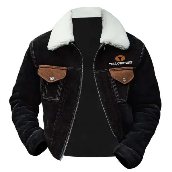 Men's Vintage Suede Western Yellowstone Fleece Lapel Collar Outdoor Motorcycle Jacket - Menzfolk.com 