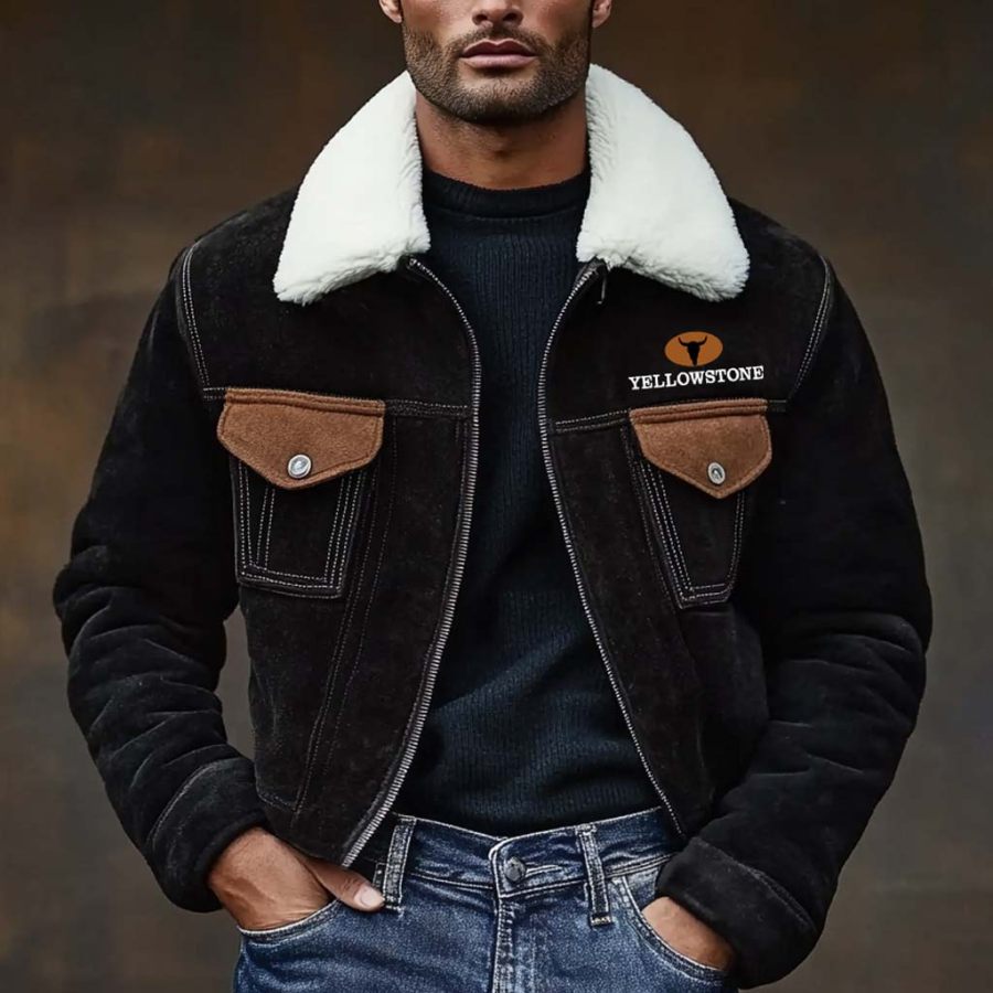 

Men's Vintage Suede Western Yellowstone Fleece Lapel Collar Outdoor Motorcycle Jacket