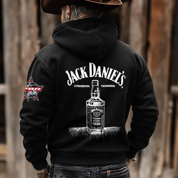 Men's Western Cowboy Outdoor PBR Whiskey Pocket Long Sleeve Black Hoodie - Menzfolk.com 