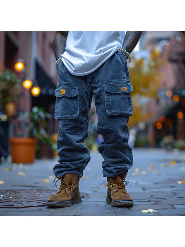 Men's Vintage Corduroy Outdoor Multi-pocket Cargo Pants Trousers - Ootdmw.com 