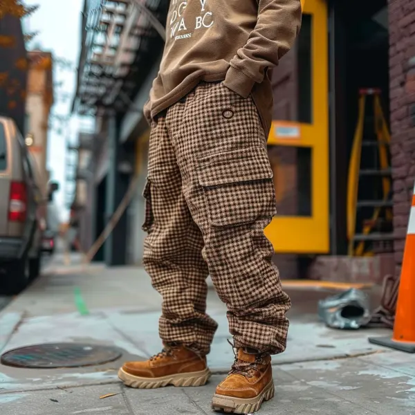 Men's Vintage Waffle Knitted Outdoor Multi-pocket Cargo Pants Trousers - Dozenlive.com 