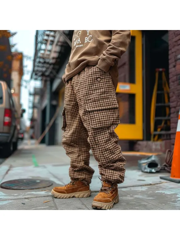 Men's Vintage Waffle Knitted Outdoor Multi-pocket Cargo Pants Trousers - Ootdmw.com 
