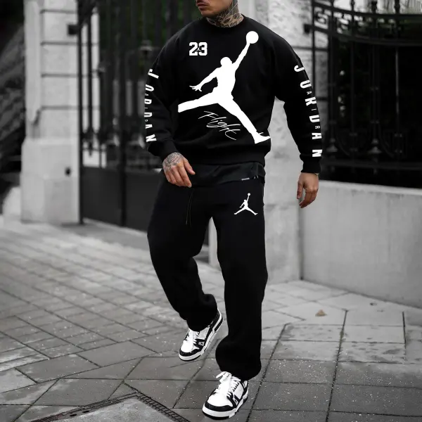 Street Fashion Casual Basketball Print Unisex Round Neck Sports Pants Suit - Spiretime.com 