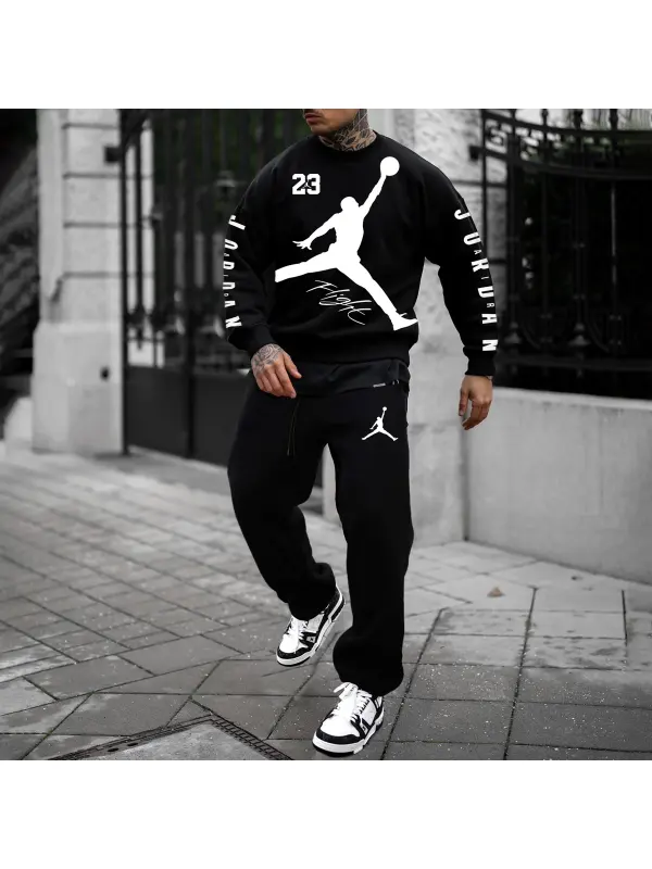 Street Fashion Casual Basketball Print Unisex Round Neck Sports Pants Suit - Shopyiyistories.com 