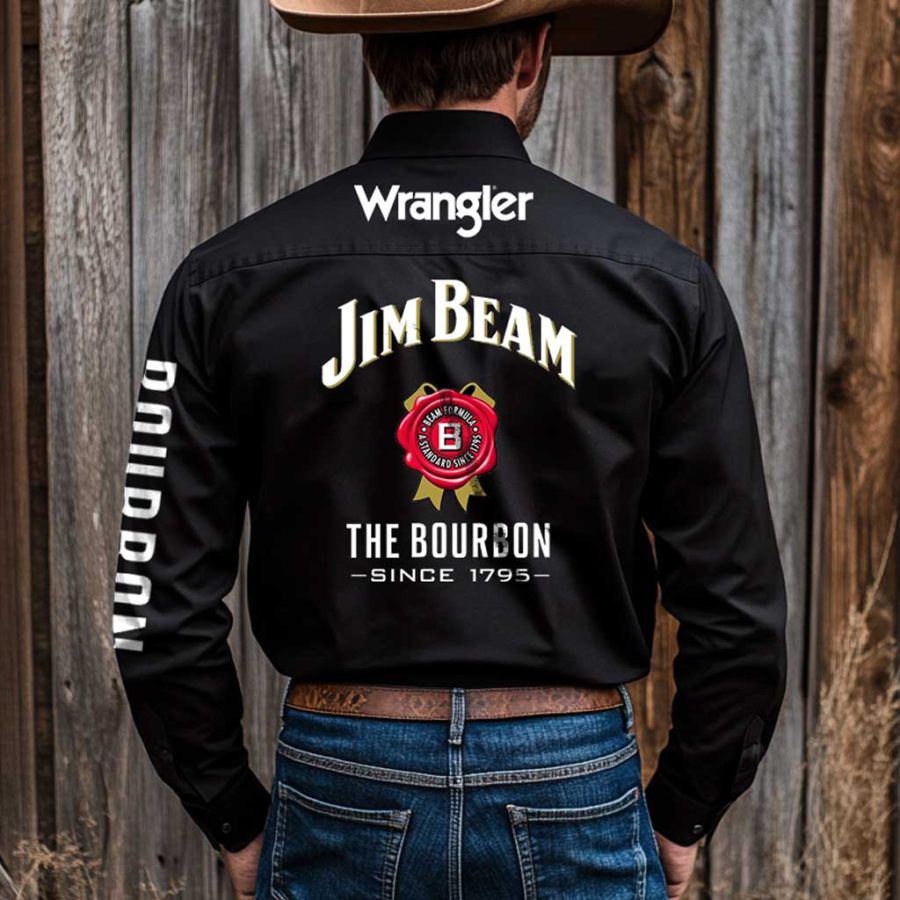 

Men's Western Cowboy Outdoor PBR Bourbon Whiskey Long Sleeve Black Shirts