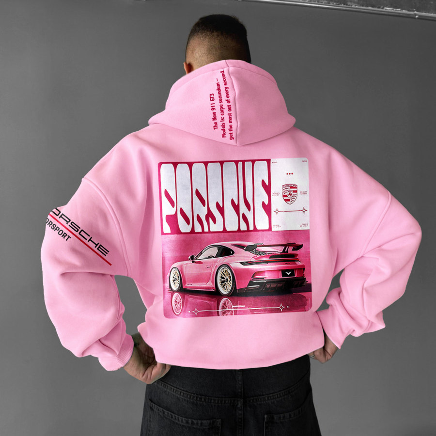 

Oversize Sports Car Print Pink Porsche Hoodie