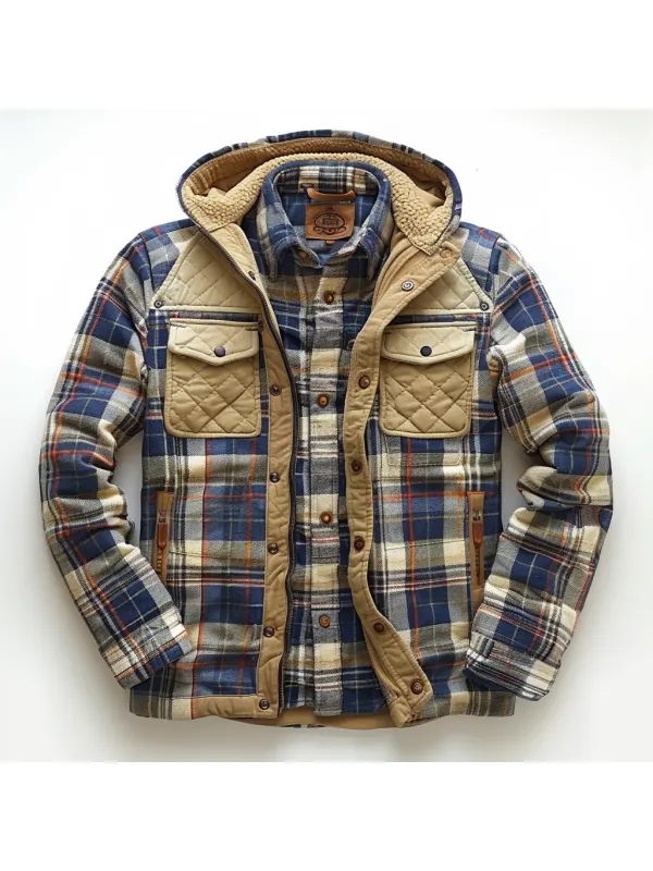 Men's Autumn & Winter Outdoor Casual Checked Hooded Jacket - Localziv.com 