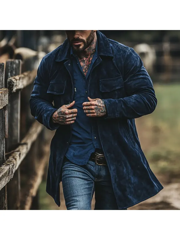 Retro Men's Outdoor Western Style Mid-length Jacket - Ootdmw.com 