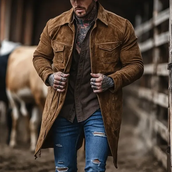 Retro Men's Outdoor Western Style Mid-length Jacket - Ootdyouth.com 