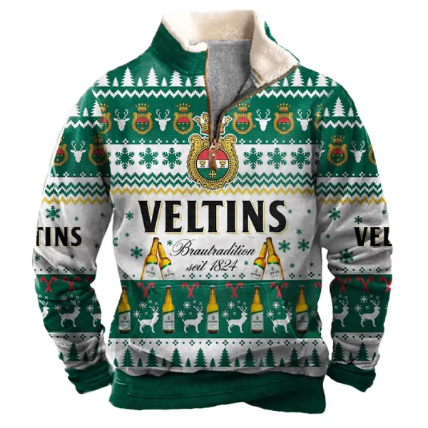 Men's Veltins Print Christmas Print Henley Sweatshirt - Dozenlive.com 