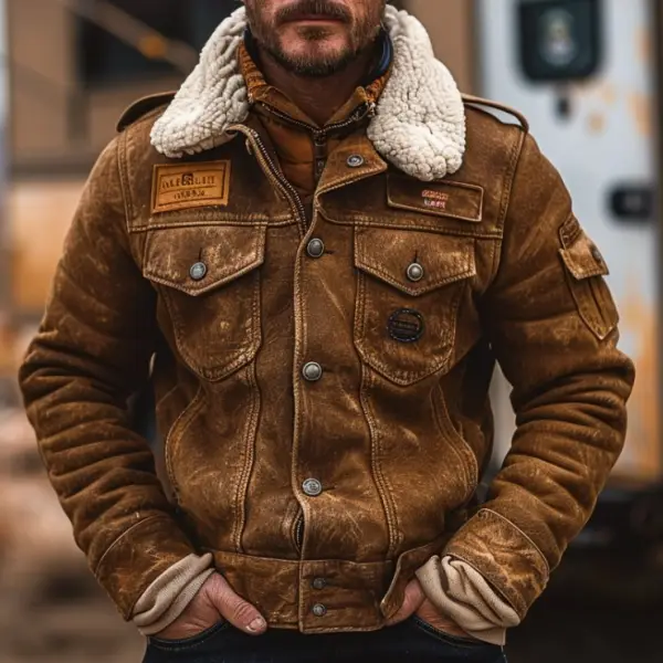 Retro Men's Outdoor Western Style Suede Jacket - Nicheten.com 