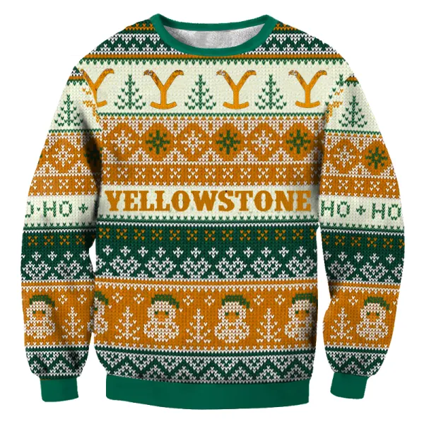 Yellowstone Print Crew Neck Ugly Christmas Sweatshirt - Spiretime.com 