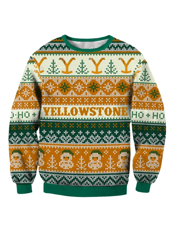 Yellowstone Print Crew Neck Ugly Christmas Sweatshirt - Anrider.com 