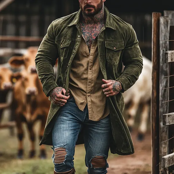 Retro Men's Outdoor Western Style Mid-length Jacket - Ootdyouth.com 