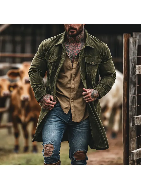 Retro Men's Outdoor Western Style Mid-length Jacket - Ootdmw.com 