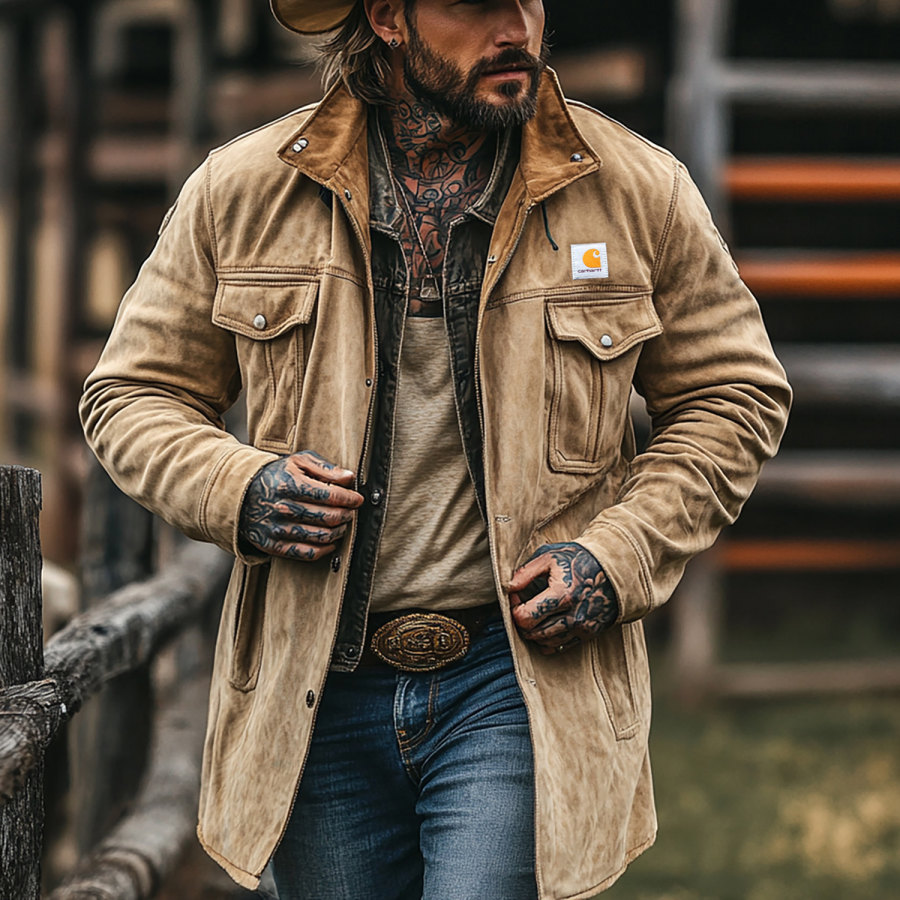 

Retro Men's Outdoor Western Style Mid-length Jacket