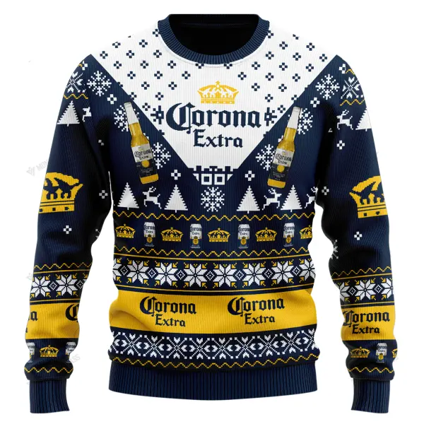 Unisex Beer Print Crew Neck Ugly Christmas Sweatshirt - Spiretime.com 