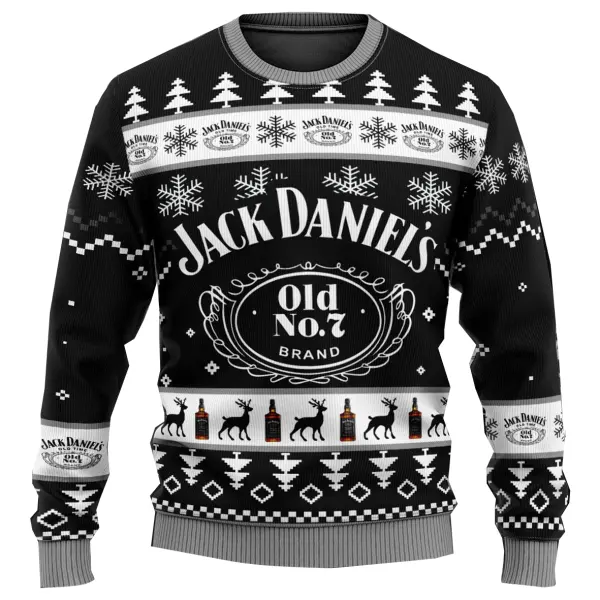 Unisex Whiskey Print Crew Neck Ugly Christmas Sweatshirt - Dozenlive.com 