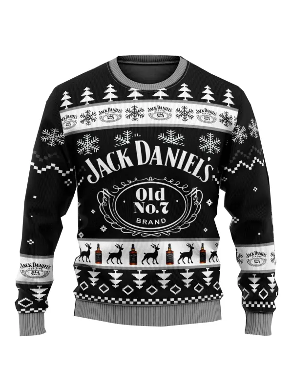 Unisex Whiskey Print Crew Neck Ugly Christmas Sweatshirt - Aptkoi.com 