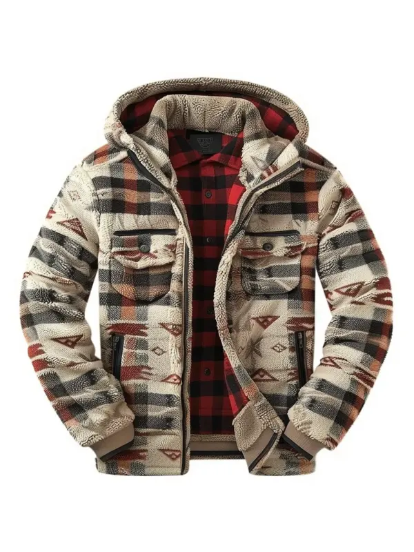 Men's Autumn & Winter Outdoor Casual Checked Hooded Jacket - Localziv.com 