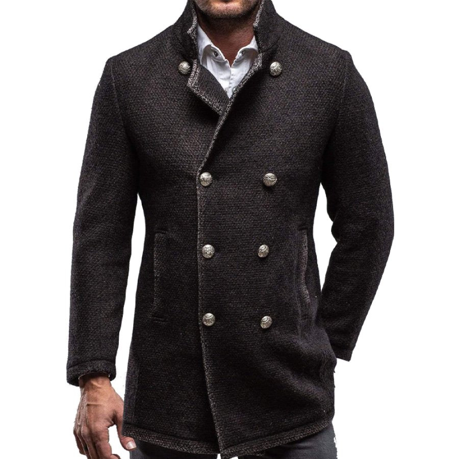 

Men's Retro Business Double Buttons Breasted Woolen Wool Coat