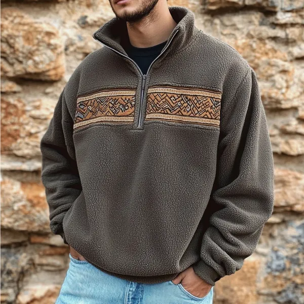 Unisex Polar Fleece Ethnic Casual Polo Sweatshirt - Mushope.com 